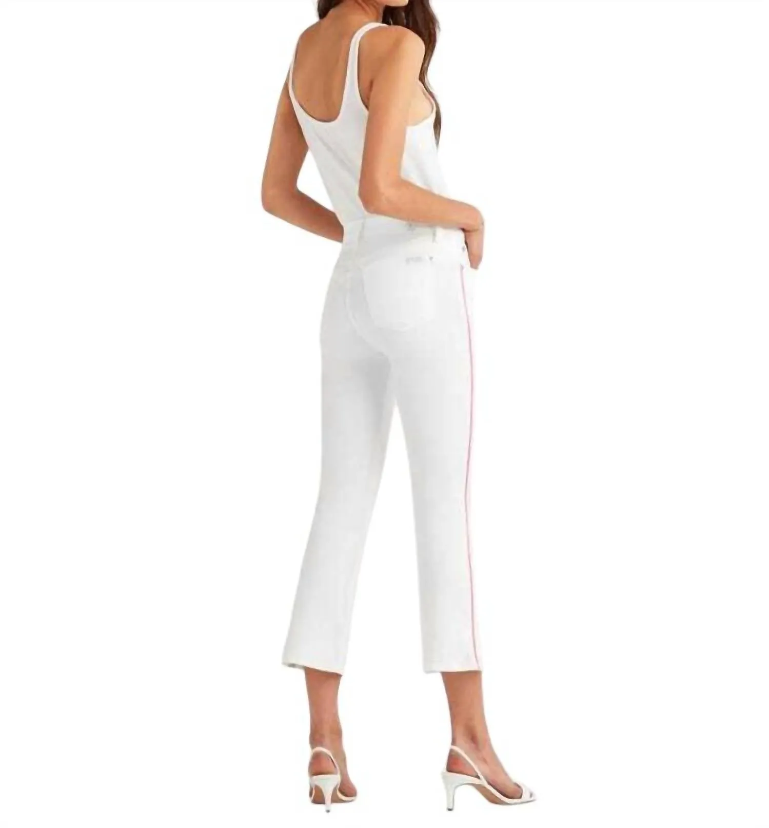 7 For All Mankind - High Rise Flare Crop Pink Piping Jeans