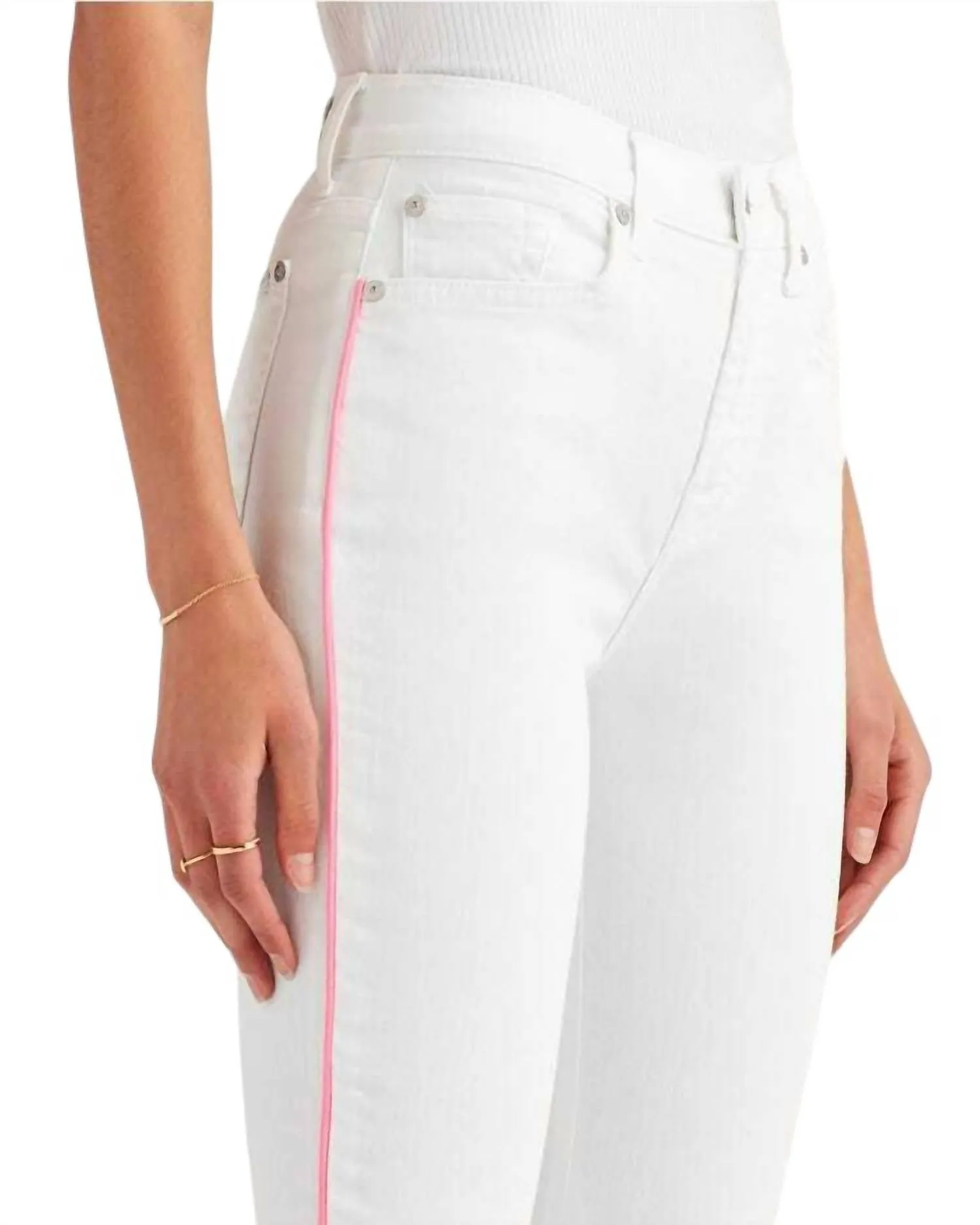 7 For All Mankind - High Rise Flare Crop Pink Piping Jeans