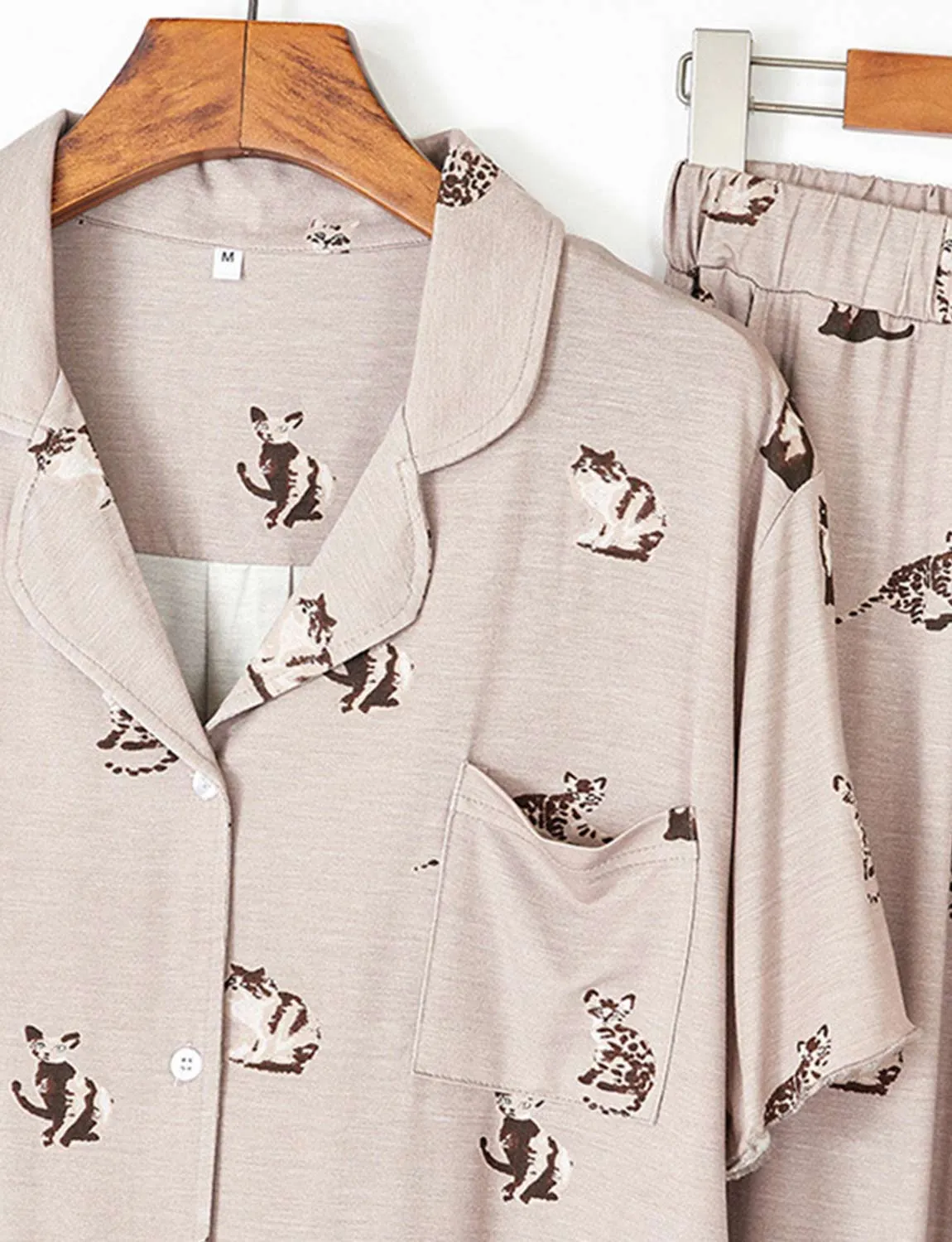 Cute Flip-Neck Short-Sleeved Loose Pajamas Set