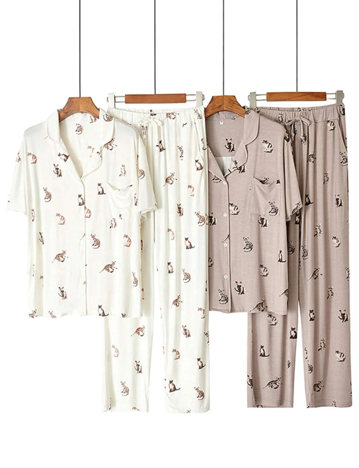 Cute Flip-Neck Short-Sleeved Loose Pajamas Set