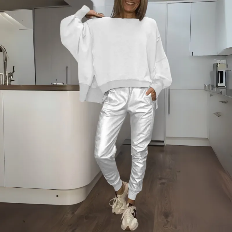 ENDELLION - SET OF SATIN SWEATER AND JOGGERS