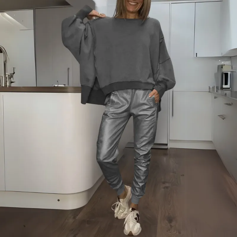 ENDELLION - SET OF SATIN SWEATER AND JOGGERS