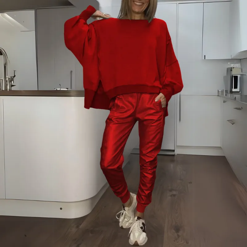 ENDELLION - SET OF SATIN SWEATER AND JOGGERS