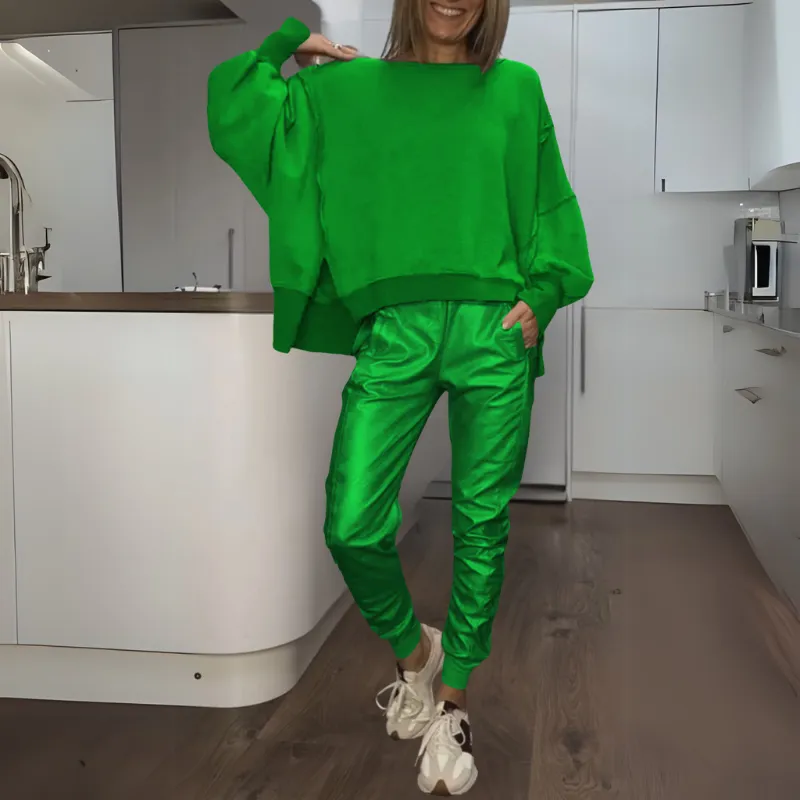 ENDELLION - SET OF SATIN SWEATER AND JOGGERS