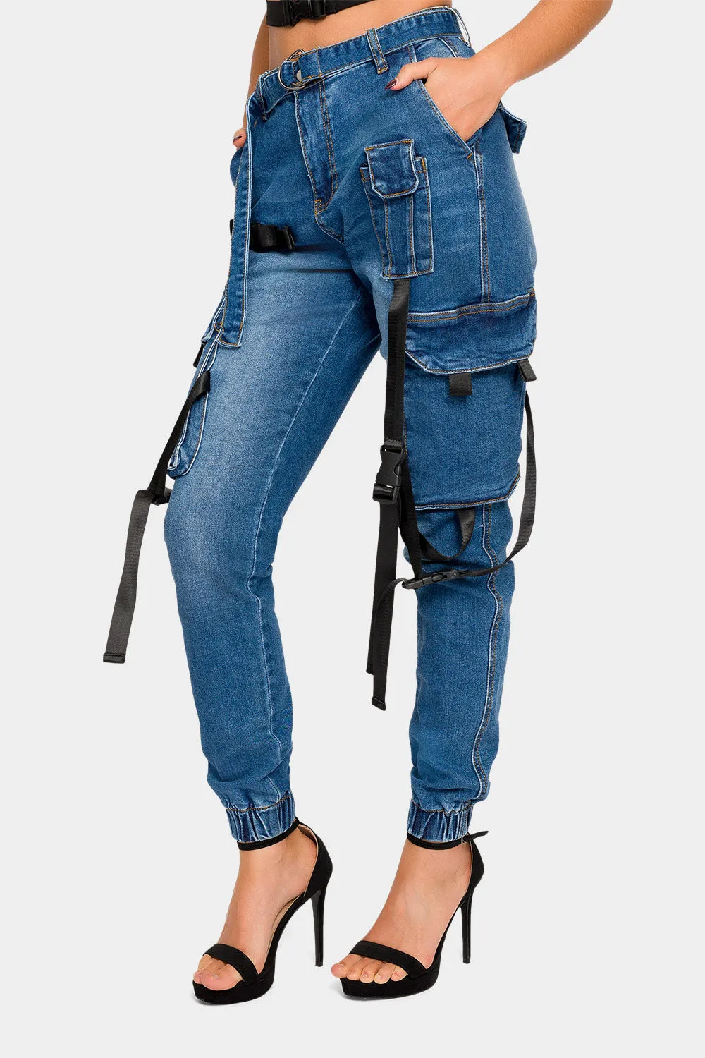 High Rise Utility Denim Joggers