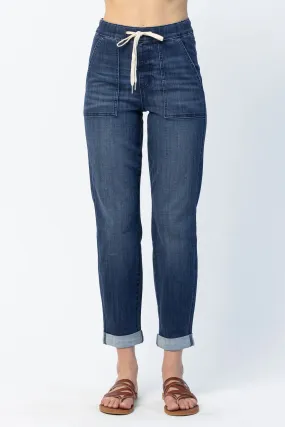 HW Pull On Double Cuff Joggers - Dark Wash