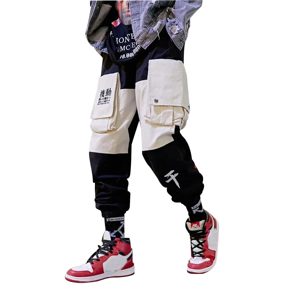 Japan Jog Man Streetwear Joggers Men Kanji Multi Pockets Relaxed Fit Cargo Pants