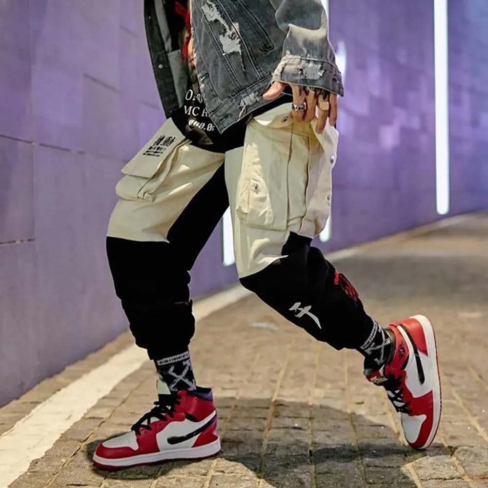 Japan Jog Man Streetwear Joggers Men Kanji Multi Pockets Relaxed Fit Cargo Pants