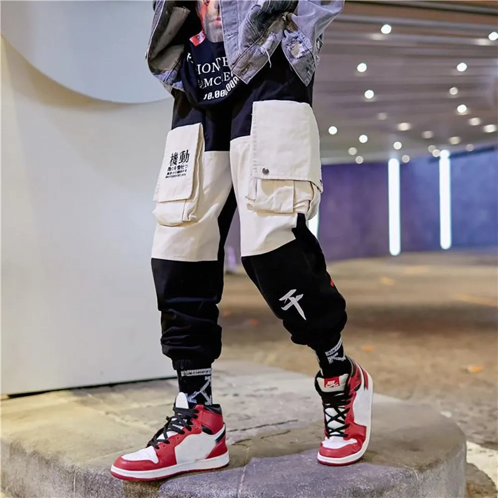 Japan Jog Man Streetwear Joggers Men Kanji Multi Pockets Relaxed Fit Cargo Pants