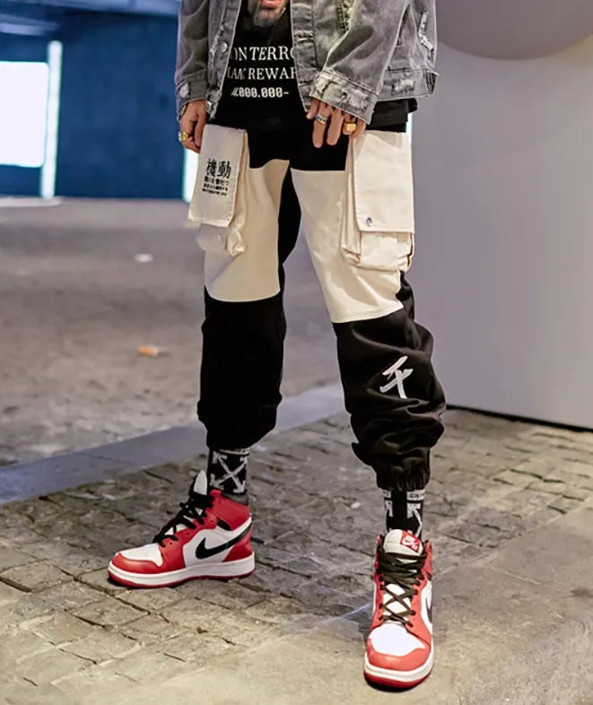Japan Jog Man Streetwear Joggers Men Kanji Multi Pockets Relaxed Fit Cargo Pants