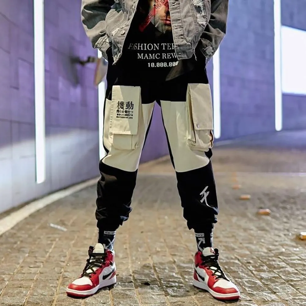 Japan Jog Man Streetwear Joggers Men Kanji Multi Pockets Relaxed Fit Cargo Pants