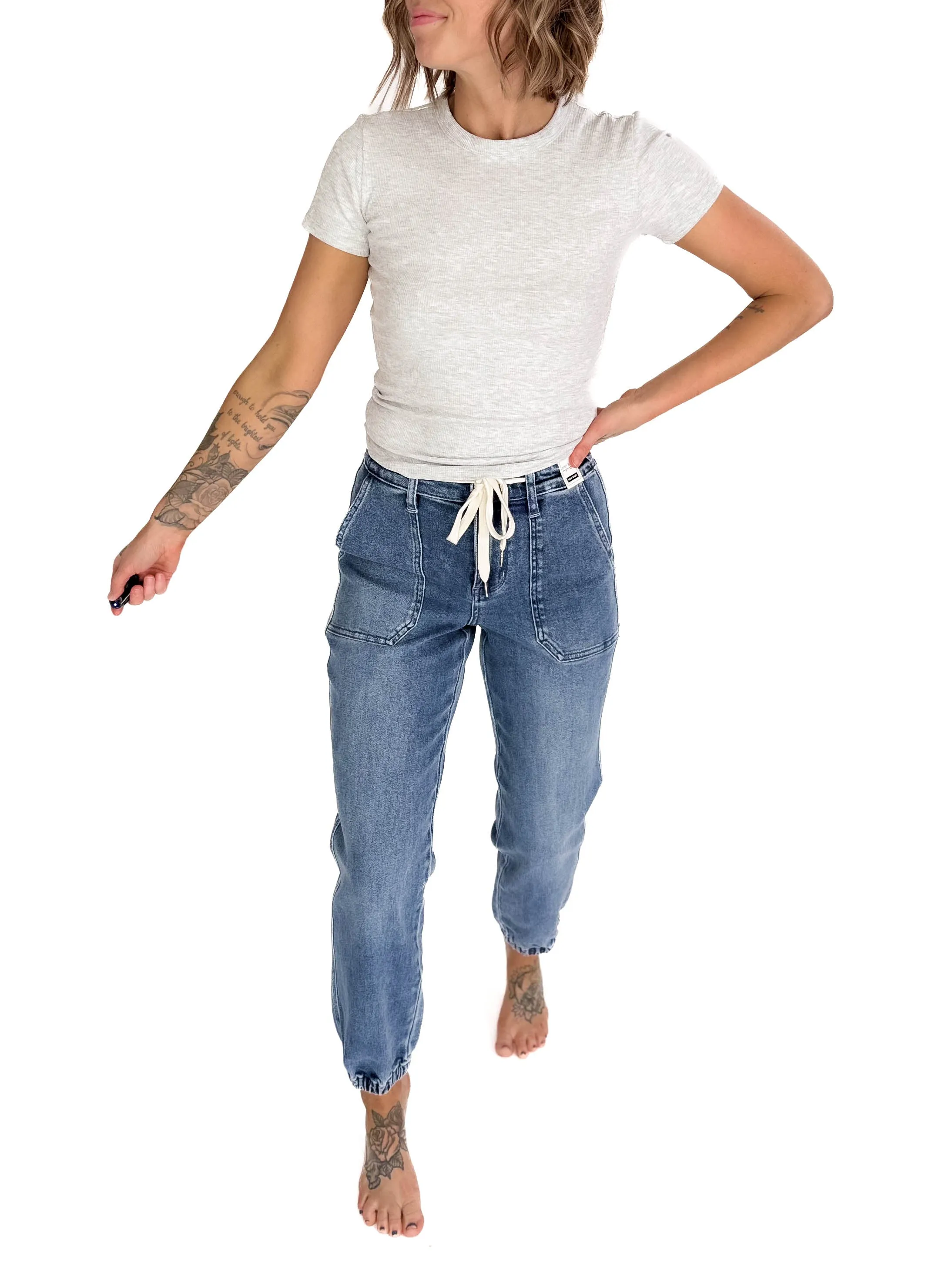 JUDY BLUE Senuli High Waisted Denim Jogger- MEDIUM-FINAL SALE
