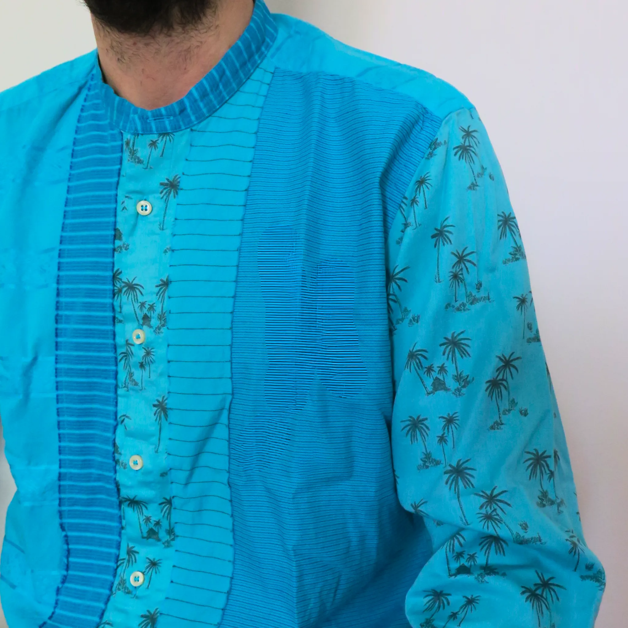 Kaos Patch 3f - shirt, cotton with patchwork tecnique, Korean collar, relaxed fit