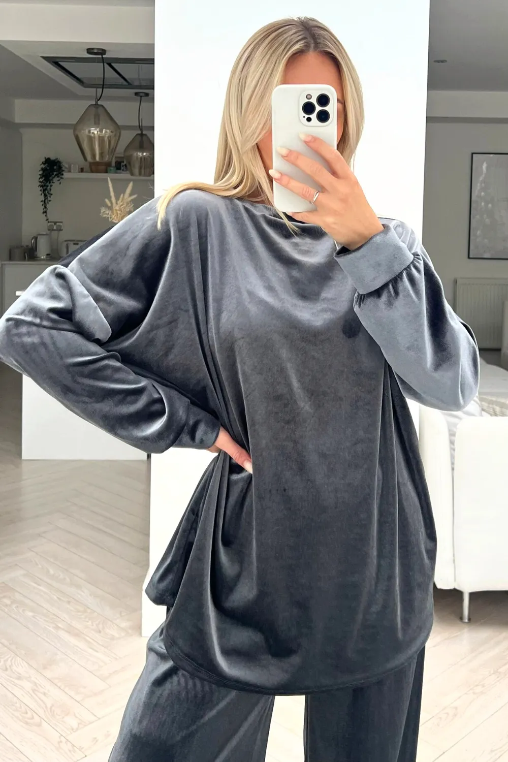 Katie grey velour loungewear set
