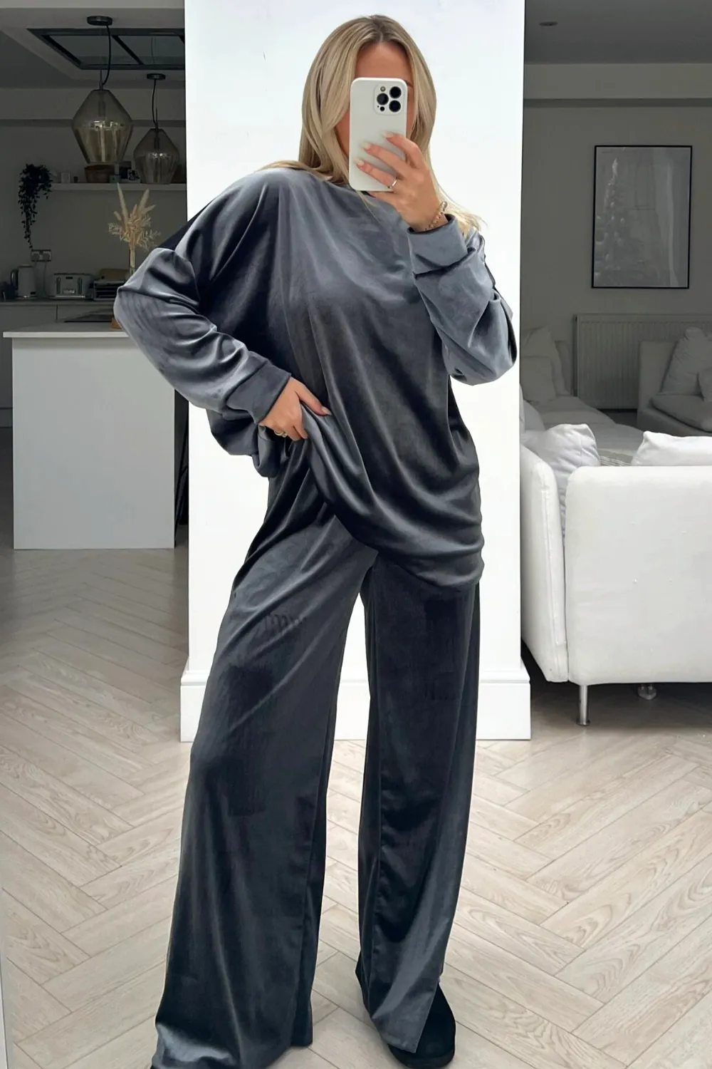 Katie grey velour loungewear set