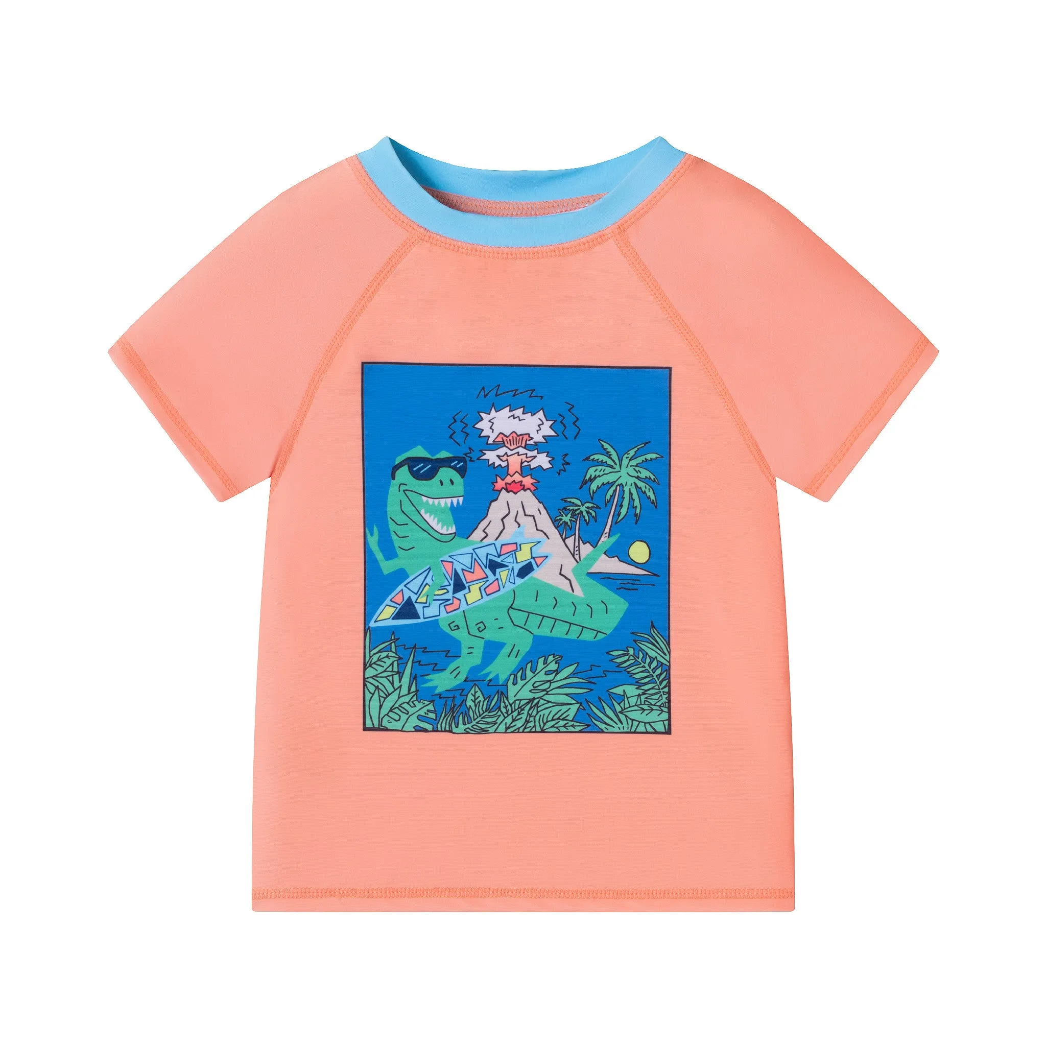 Kids (5-7) Rashguard & Swim Trunk Set | Surfing Dino