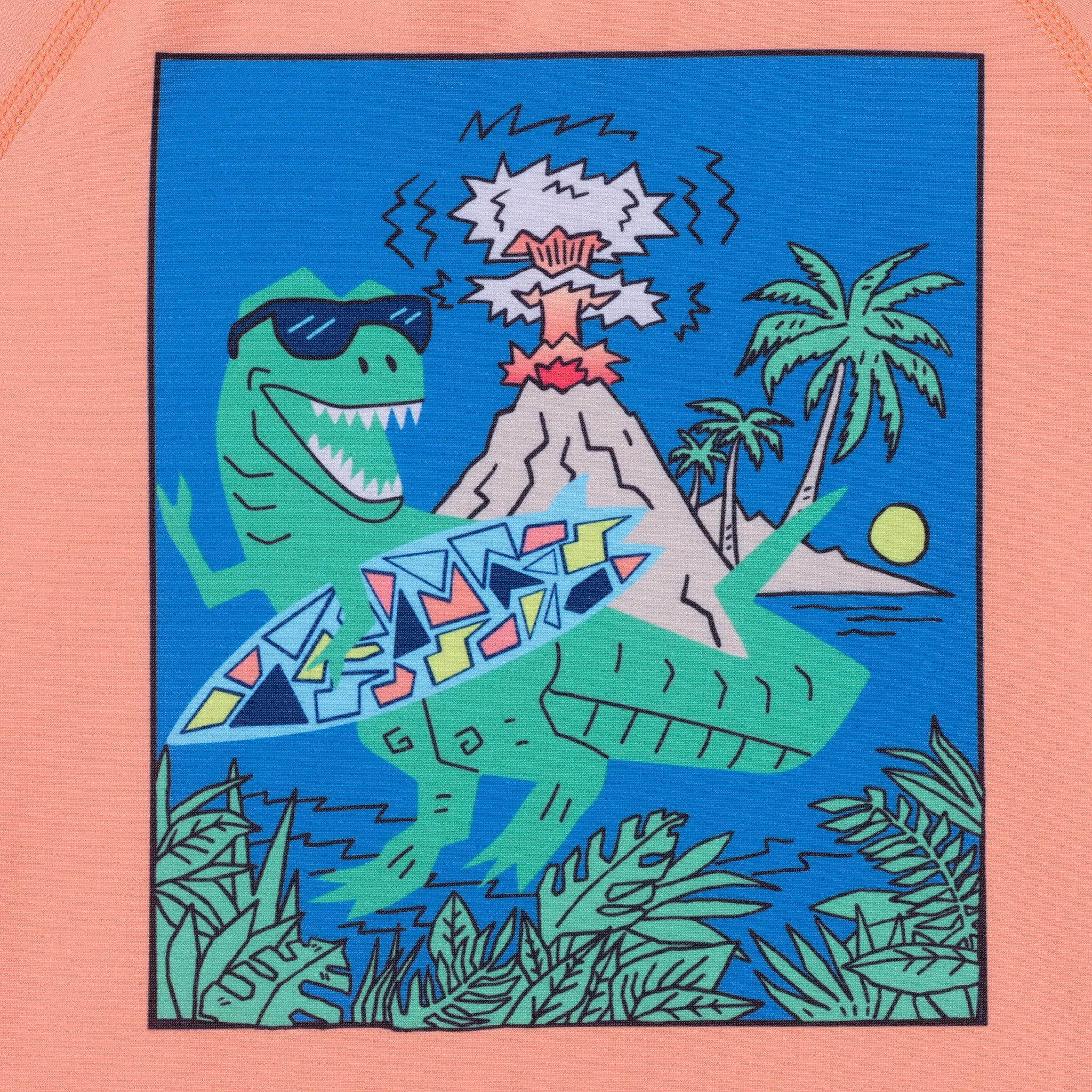 Kids (5-7) Rashguard & Swim Trunk Set | Surfing Dino