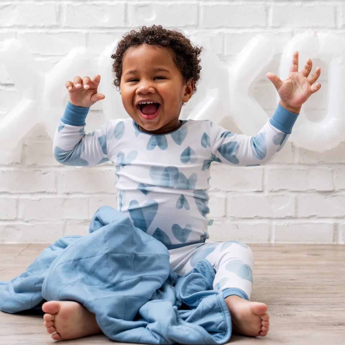 Kids Bamboo Pajamas - Ocean Blue Hearts
