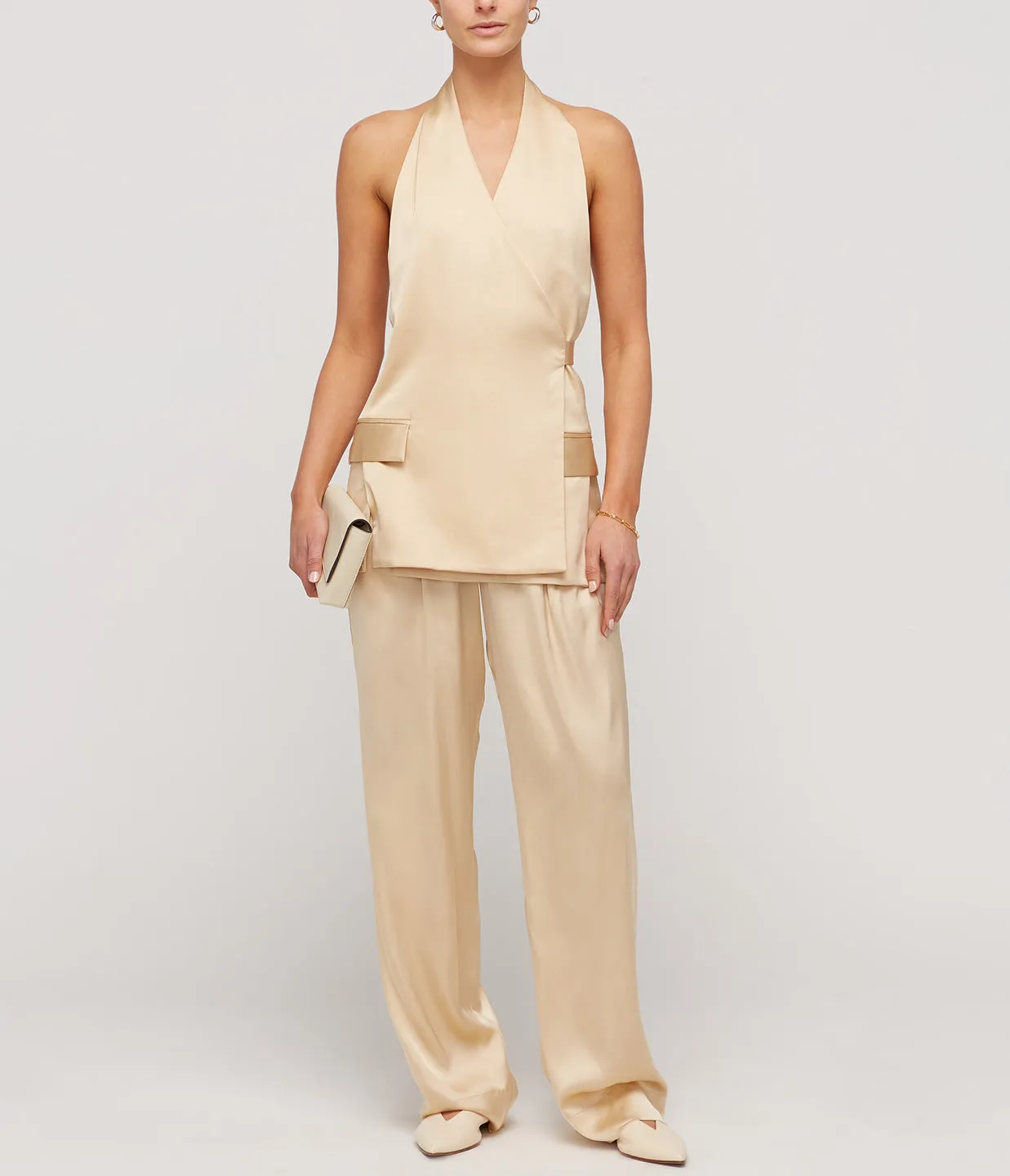 Lumiere Crepe Satin Trouser in Golden Citrine