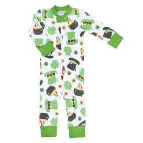Magnolia Baby Feelin' Lucky Green Shamrock Zipped Pajamas