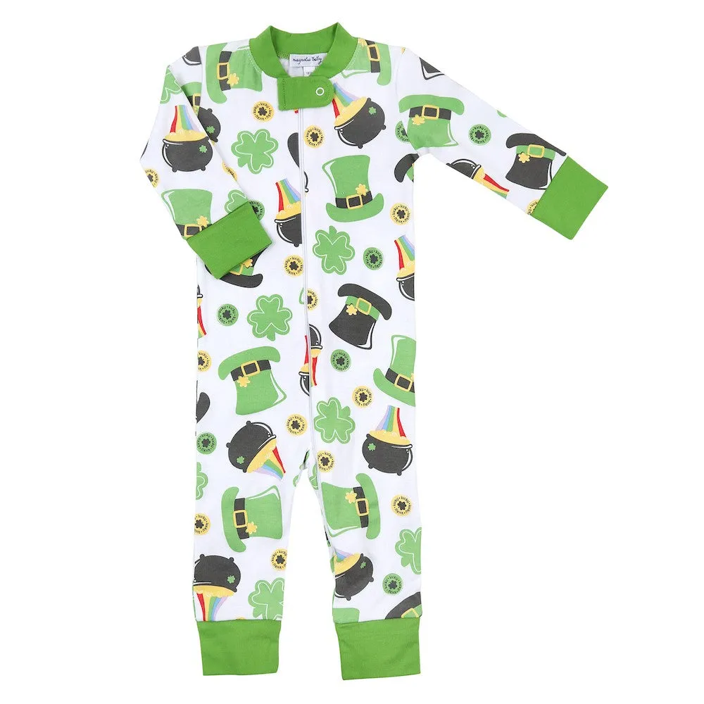 Magnolia Baby Feelin' Lucky Green Shamrock Zipped Pajamas