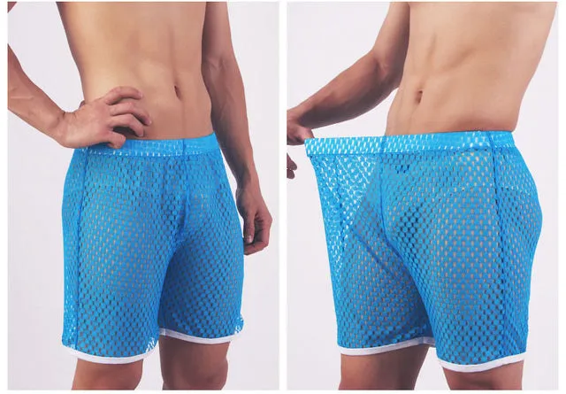 Mens Sexy Sleepwear Big Mesh Brand-clothing Honeycomb Net Men's Home Pajamas Shorts Sexy Sleep Bottom Mens Sheer Pajamas X392978