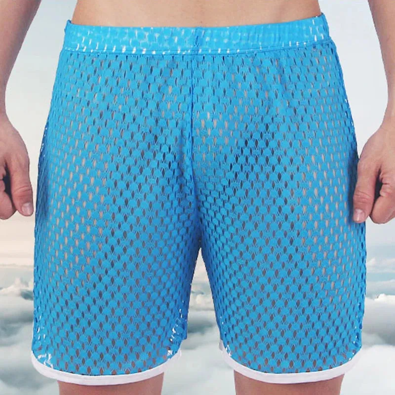 Mens Sexy Sleepwear Big Mesh Brand-clothing Honeycomb Net Men's Home Pajamas Shorts Sexy Sleep Bottom Mens Sheer Pajamas X392978