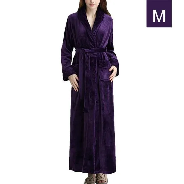 New Autumn Winter Flannel Splicing Nightgown Long Pajamas Bathroom Bathrobe For Men And Women