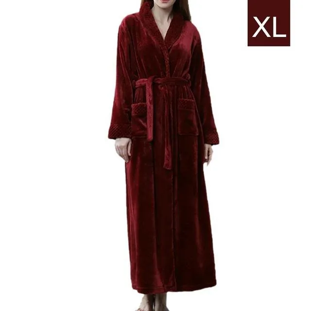 New Autumn Winter Flannel Splicing Nightgown Long Pajamas Bathroom Bathrobe For Men And Women