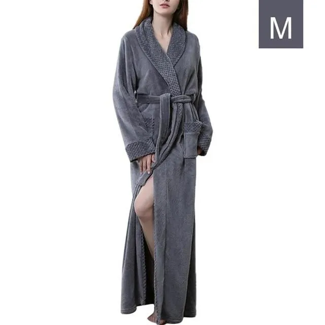 New Autumn Winter Flannel Splicing Nightgown Long Pajamas Bathroom Bathrobe For Men And Women