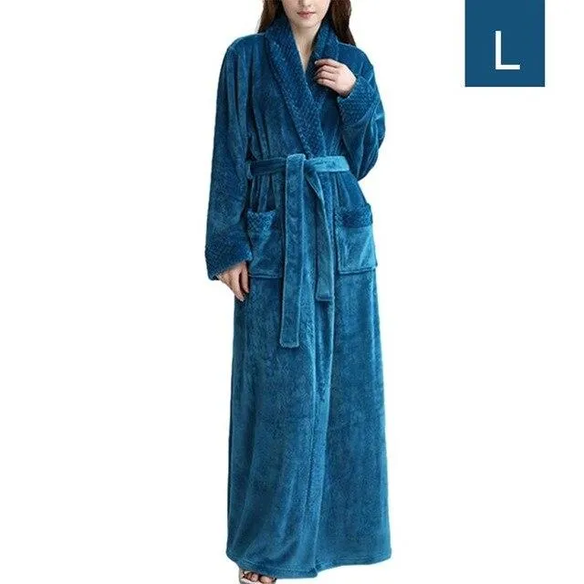 New Autumn Winter Flannel Splicing Nightgown Long Pajamas Bathroom Bathrobe For Men And Women