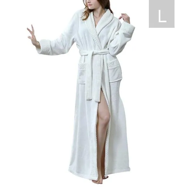New Autumn Winter Flannel Splicing Nightgown Long Pajamas Bathroom Bathrobe For Men And Women