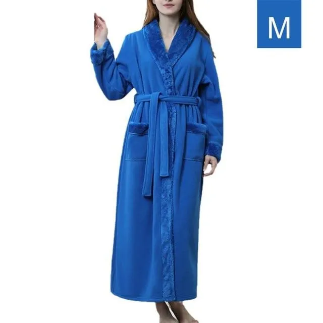 New Autumn Winter Flannel Splicing Nightgown Long Pajamas Bathroom Bathrobe For Men And Women