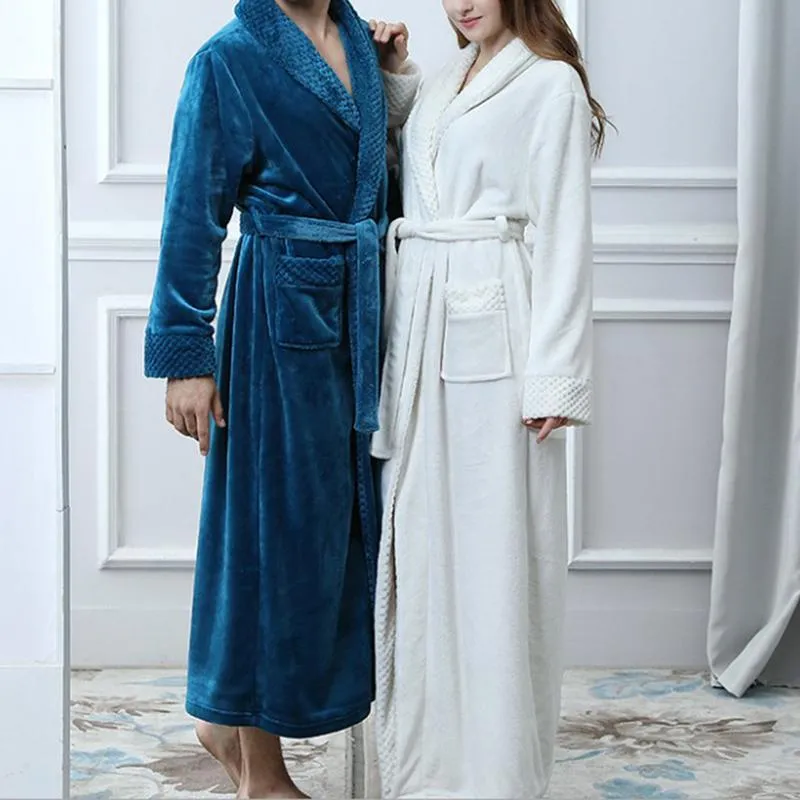 New Autumn Winter Flannel Splicing Nightgown Long Pajamas Bathroom Bathrobe For Men And Women