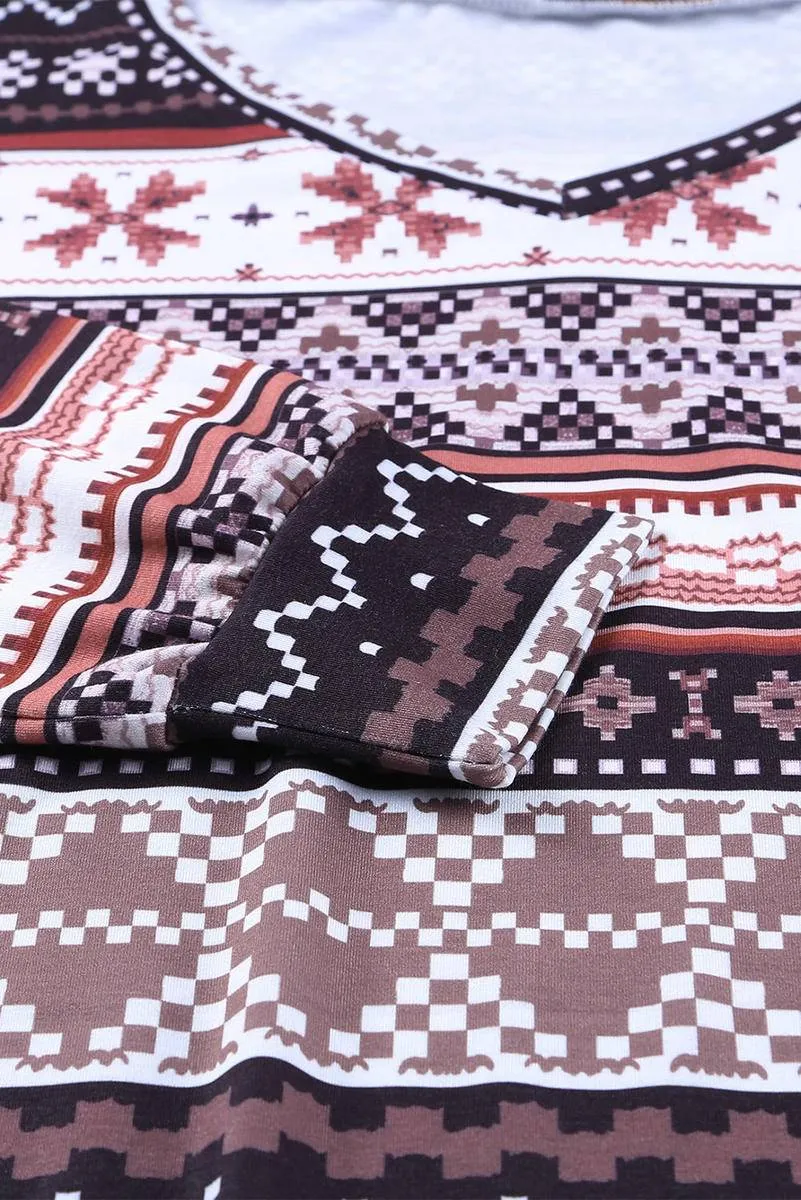 Snowflake Print Long Sleeve And Joggers Lounge Set