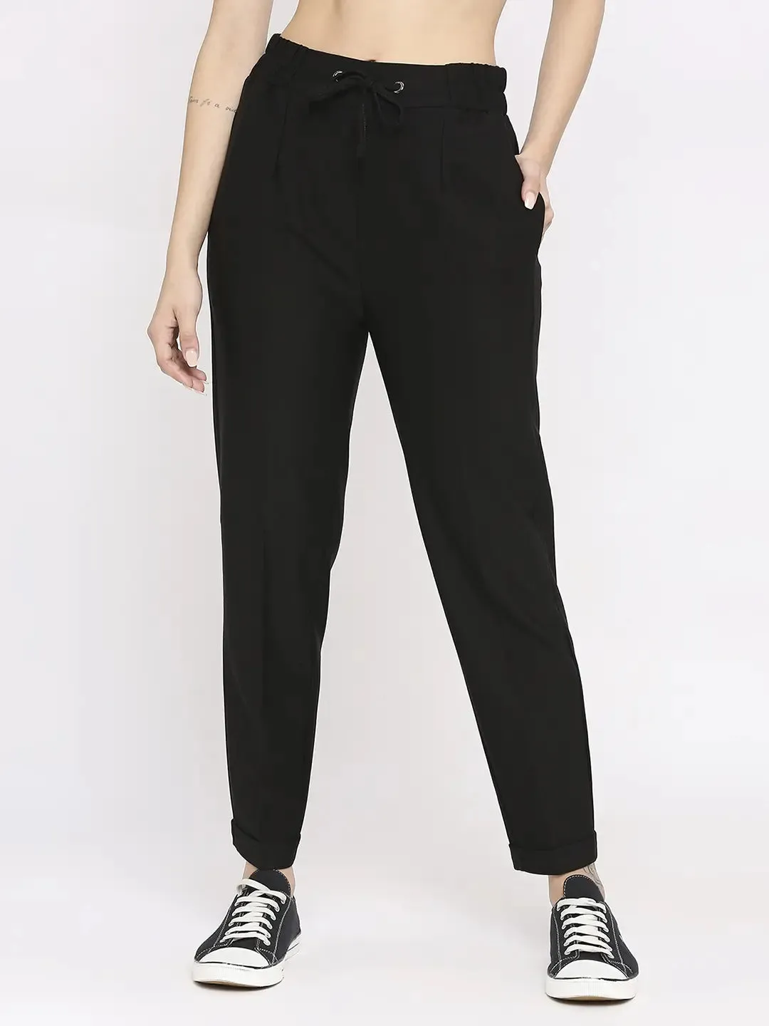 Spykar Women Black Blended Regular Fit Mid Rise Joggers Trackpant