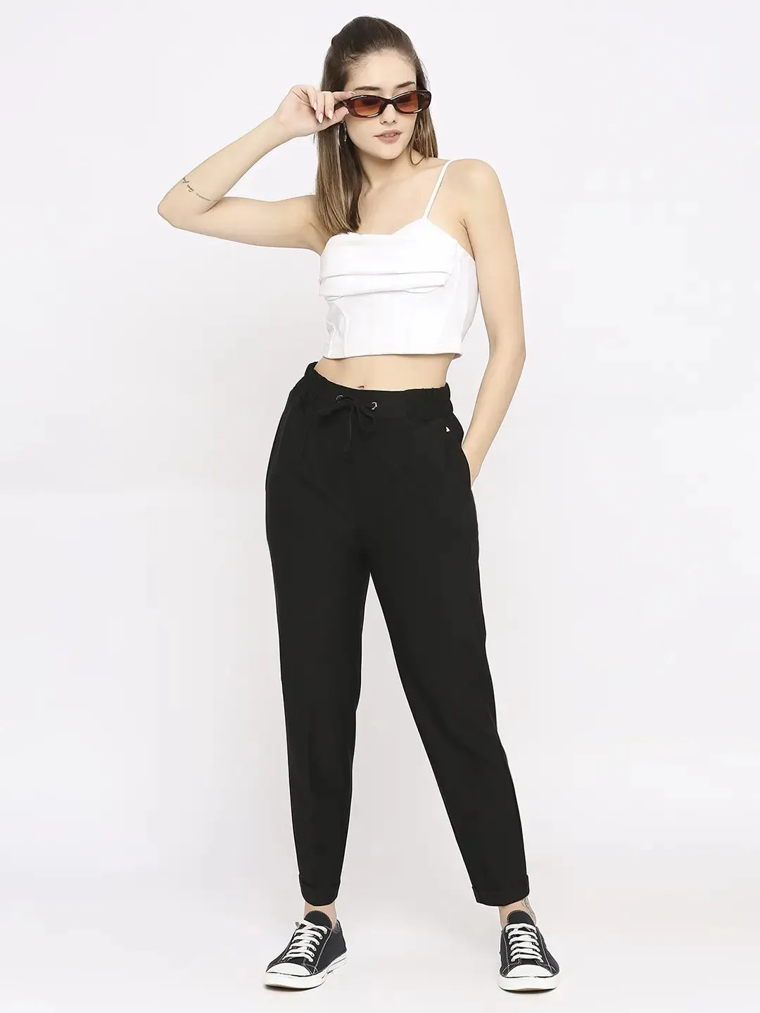 Spykar Women Black Blended Regular Fit Mid Rise Joggers Trackpant