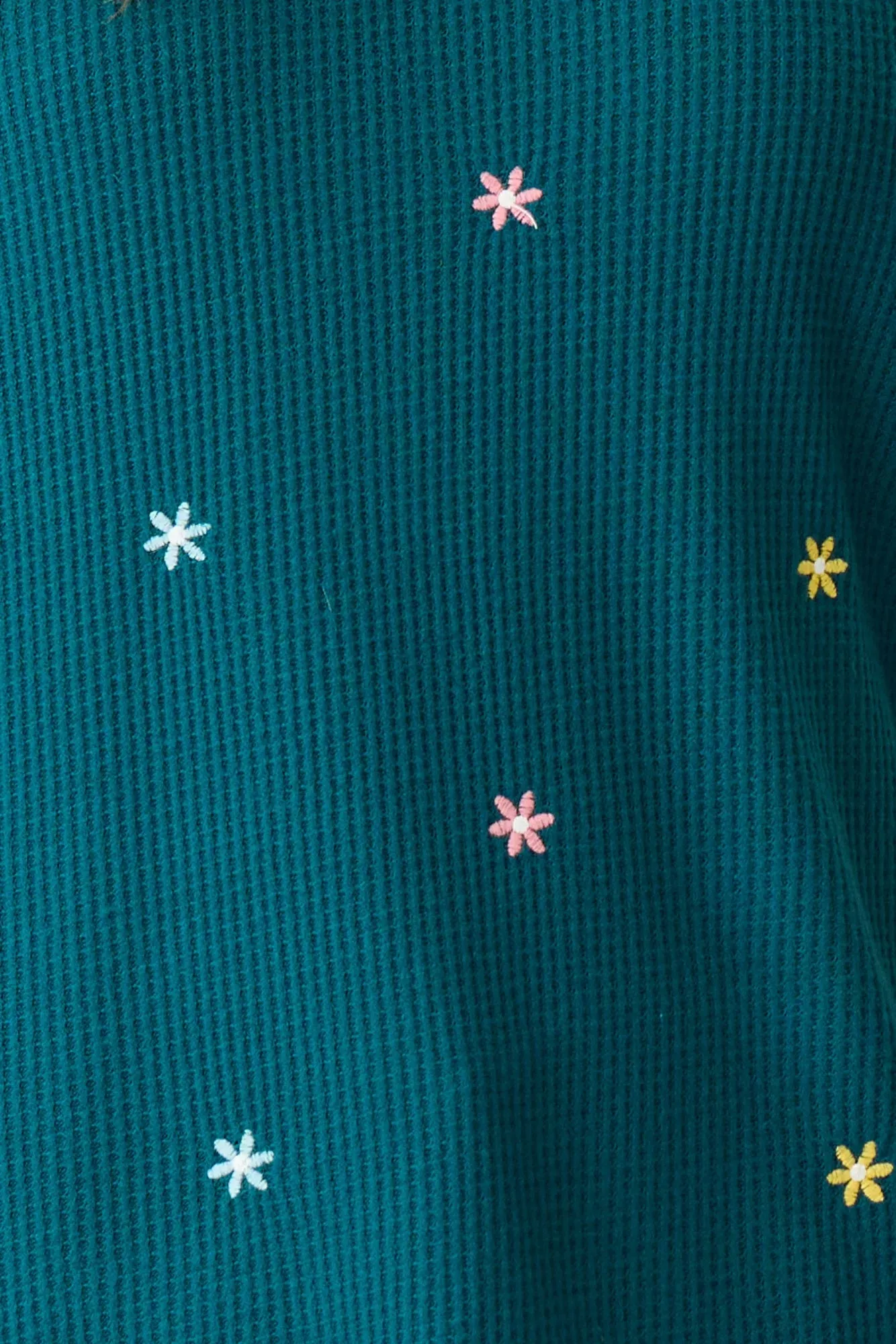 Take It Easy Waffle Knit Embroidered Pajama Shorts - Teal