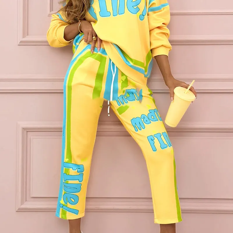 Women's Colorful Print Two-Piece Sweatshirt and Jogger Set