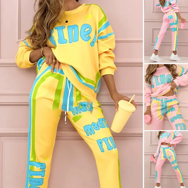 Women's Colorful Print Two-Piece Sweatshirt and Jogger Set