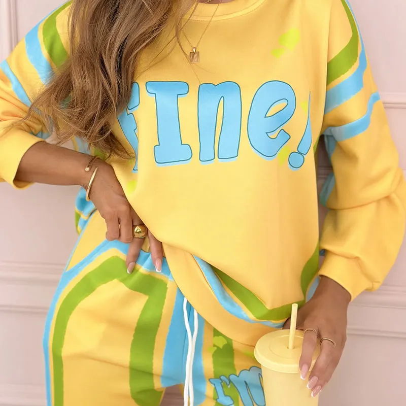 Women's Colorful Print Two-Piece Sweatshirt and Jogger Set