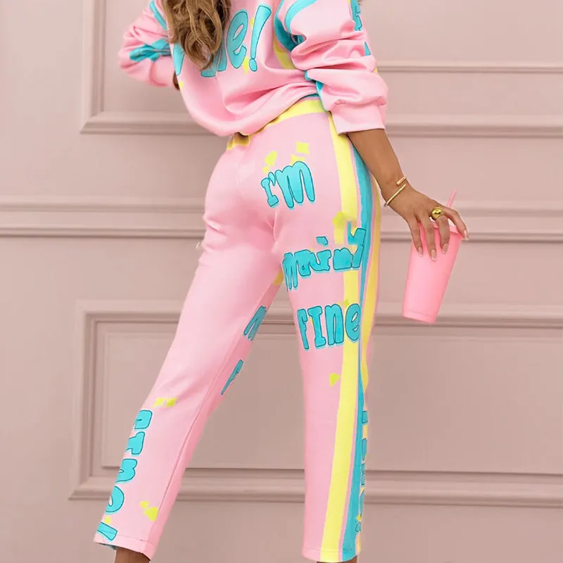 Women's Colorful Print Two-Piece Sweatshirt and Jogger Set