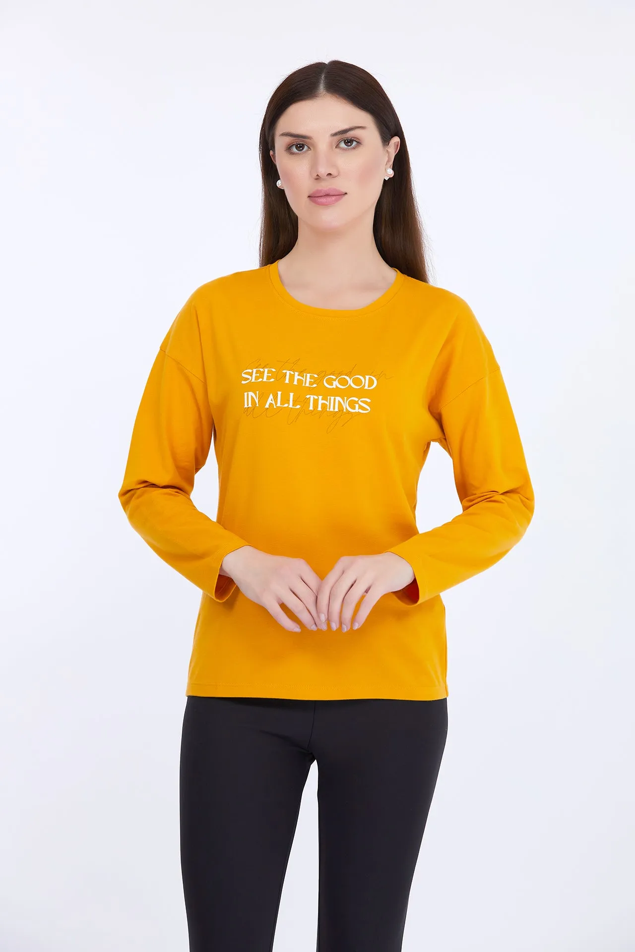 Yellow Printed Cotton Stretch T-Shirt