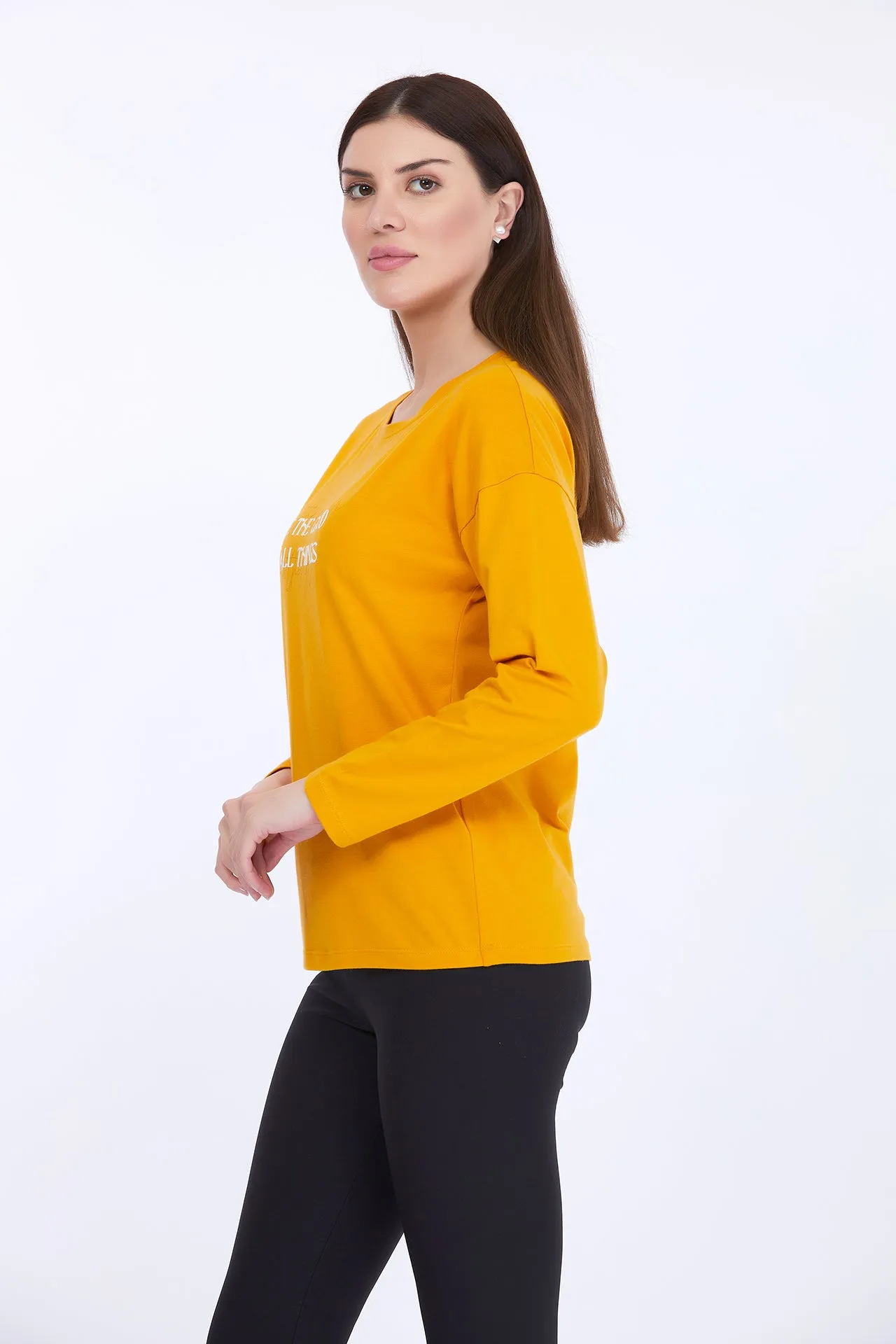 Yellow Printed Cotton Stretch T-Shirt