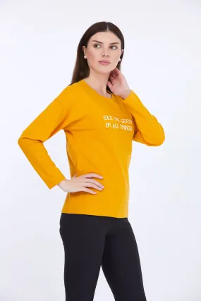 Yellow Printed Cotton Stretch T-Shirt