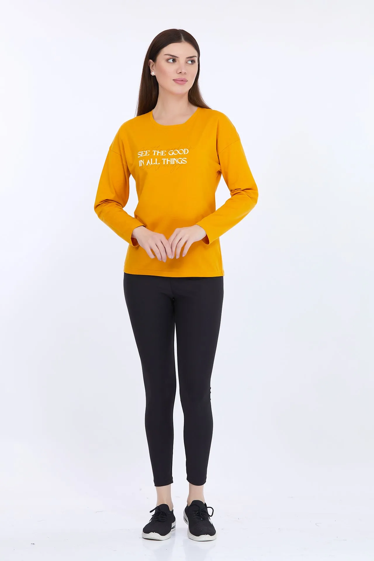 Yellow Printed Cotton Stretch T-Shirt