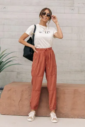 Zipper Cargo Joggers in Rust