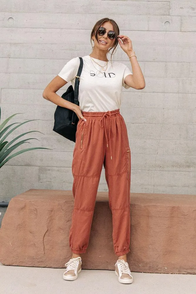 Zipper Cargo Joggers in Rust